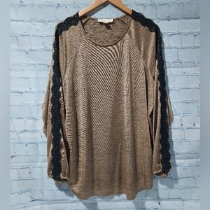 Michael Michael Kors Womens 2X Plus Gold Toned Top Black Lace  Office Casual